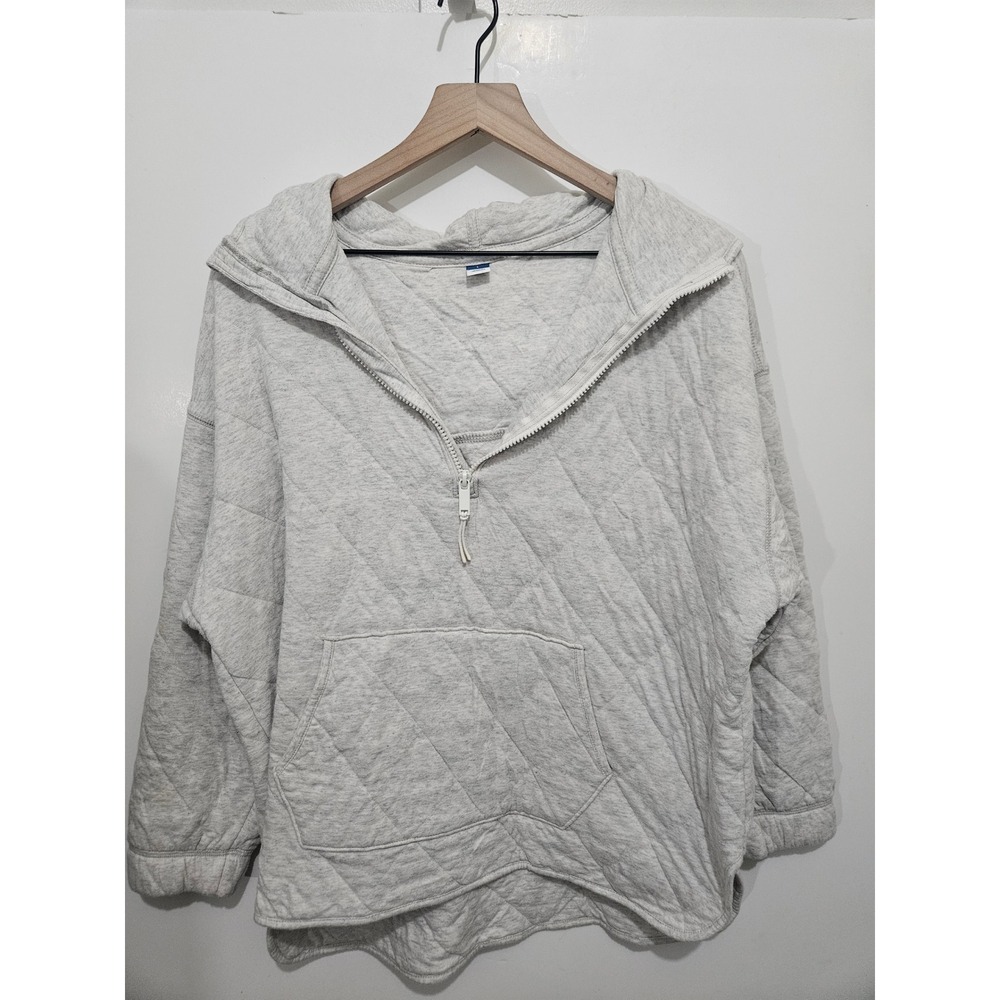Old Navy Womens Gray Quilted Half Zip Hoodie‎ Sweatshirt Large Diamond Pattern